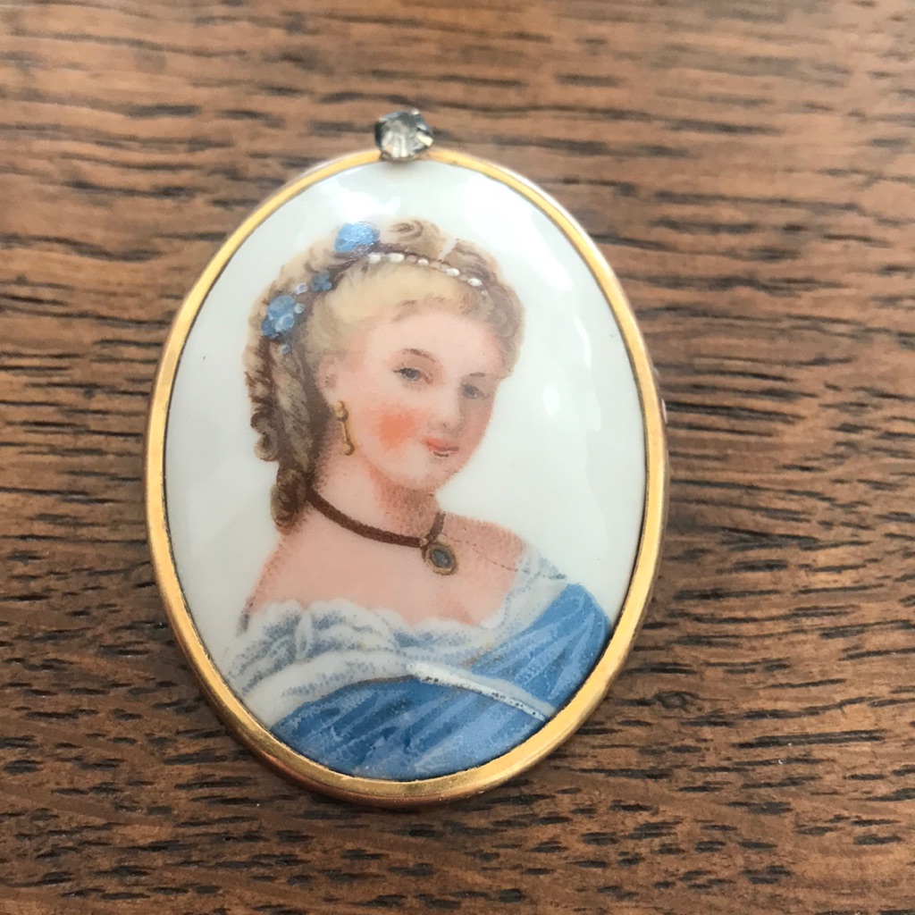 Limoges France Vintage Porcelain Brooch Pendant